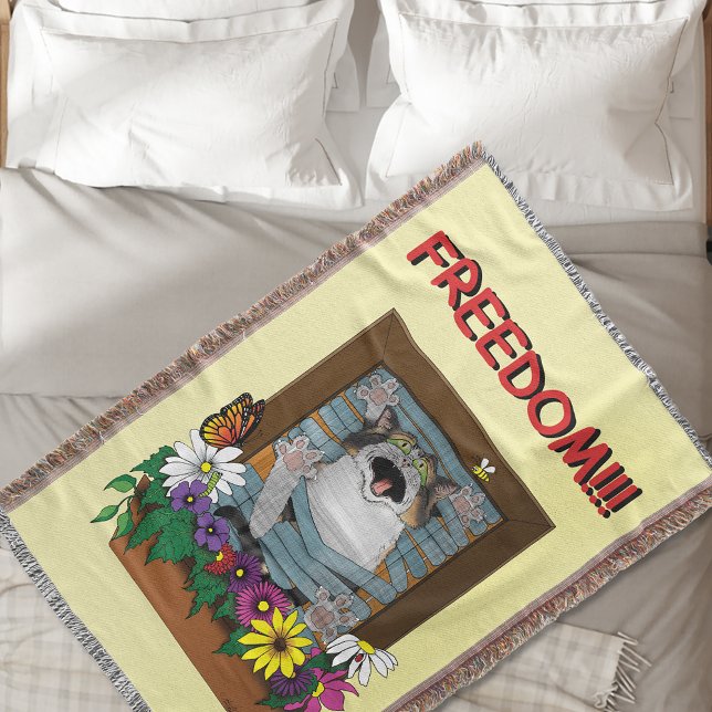 Funny Cat Window Yellow Freedom Throw Blanket (Creator Uploaded)