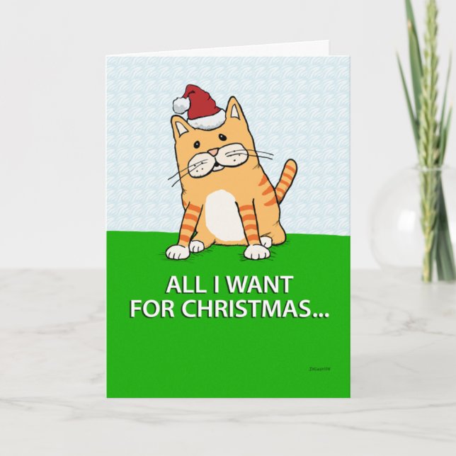 Funny Cat Wish List Christmas Card (Front)
