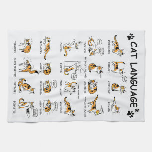 Funny Cat With Body Language Lovely Emotions Tea Towel