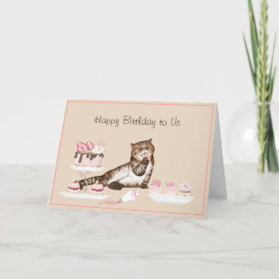Funny Cat with Cake and Pastries Card