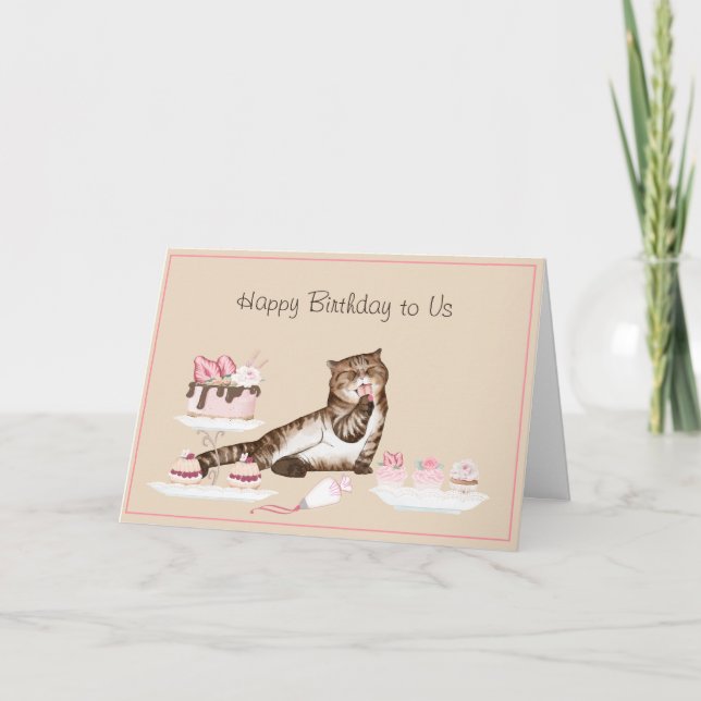Funny Cat with Cake and Pastries Card (Front)