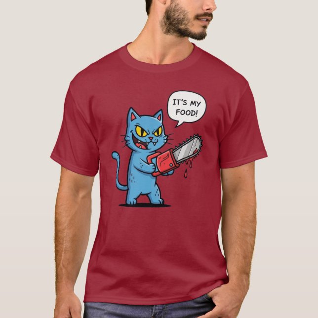 Funny Cat with Chainsaw T-Shirt (Front)