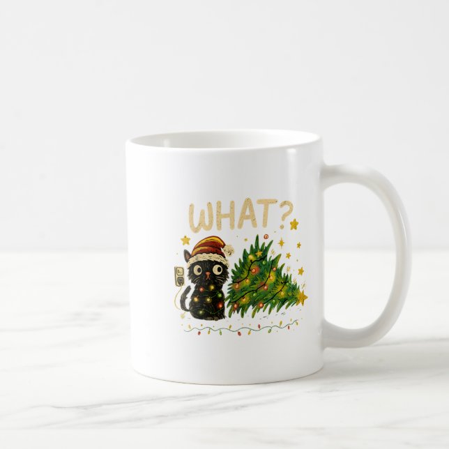 Funny Cat With Christmas Lights And Fallen Tree Ar Coffee Mug (Right)