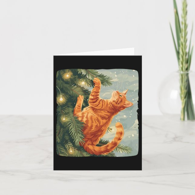Funny Cat With Christmas Trees For Climbing Cats L Card (Front)