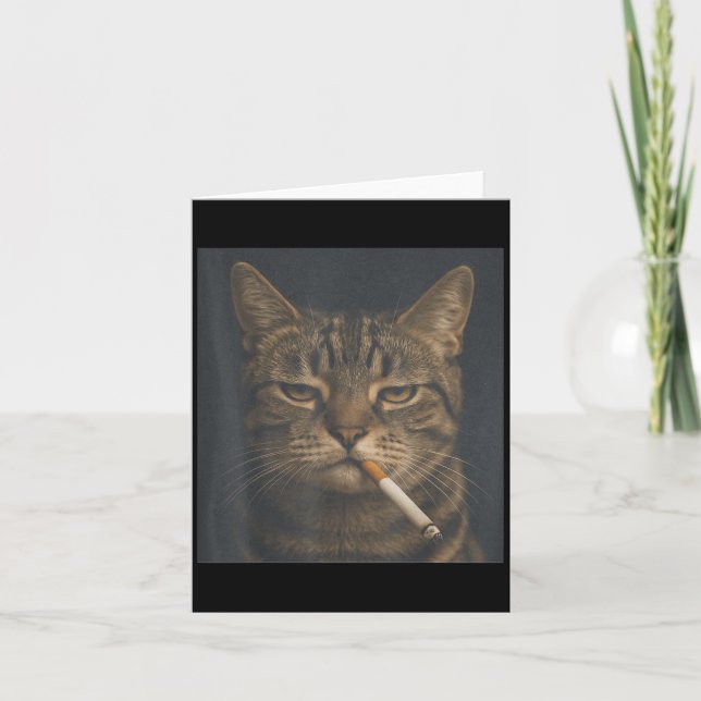 Funny Cat With Cigarette Sarcastic Meme Smoking Ca Card (Front)