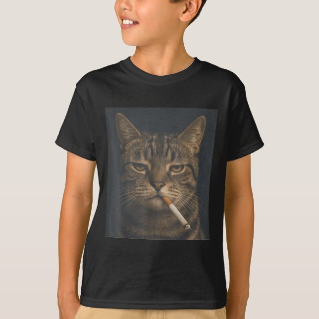Funny Cat With Cigarette Sarcastic Meme Smoking Ca T-Shirt (Front)