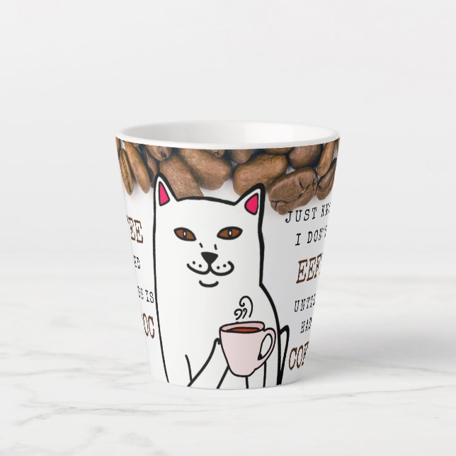 Funny Cat with Coffee Cup and Words Mug (Front)