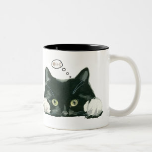 funny cat with fishbones coffee mug black white