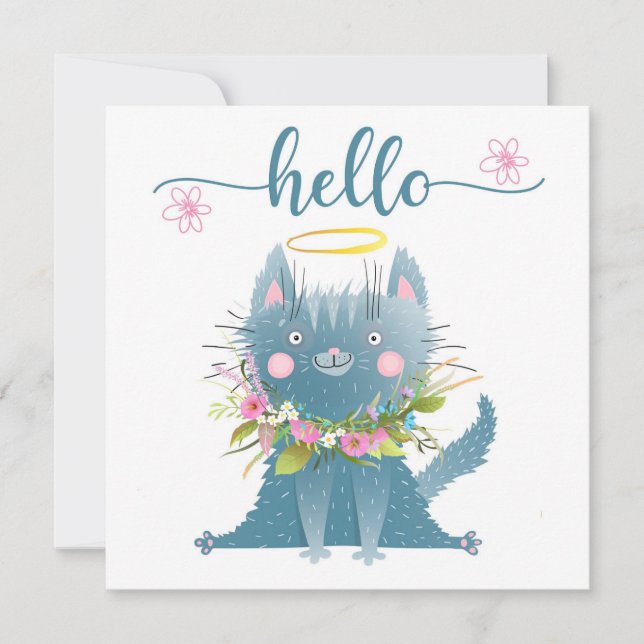 Funny Cat with Flowers Hello Card (Front)