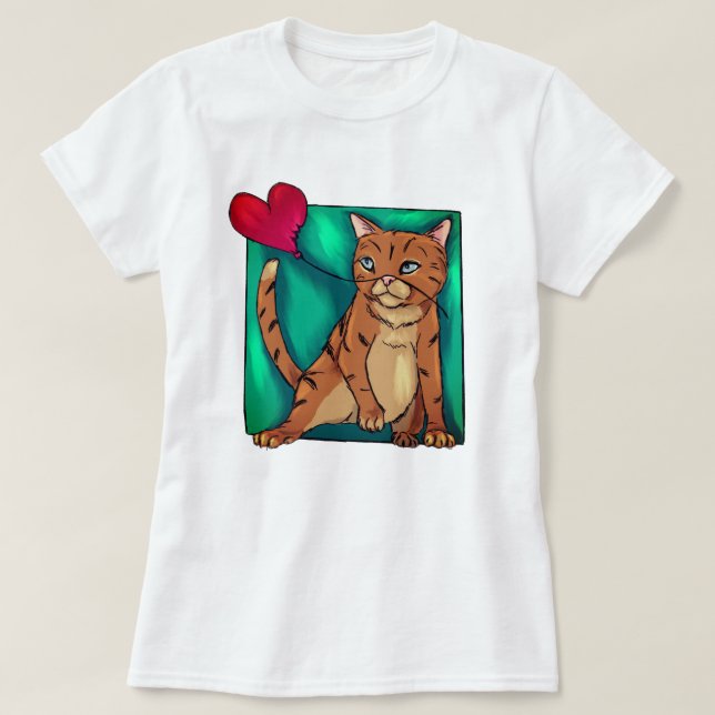 Funny cat with heart balloon T-Shirt (Design Front)