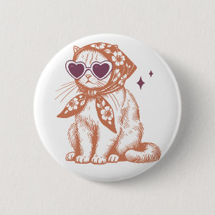 Funny Cat with Heart Sunglasses and Scarf 6 Cm Round Badge