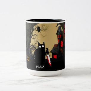 Funny Cat With Knife Custom Text Halloween Mug