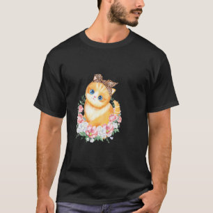 Funny Cat With Leopard Headband Boho Flower Cute C T-Shirt