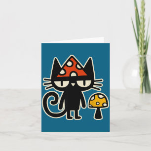 Funny Cat With Mushroom Hat Black Cat With Toadsto Card