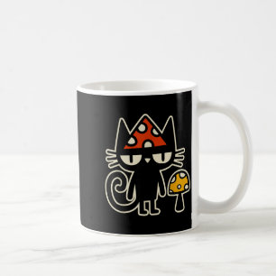 Funny Cat With Mushroom Hat Black Cat With Toadsto Coffee Mug
