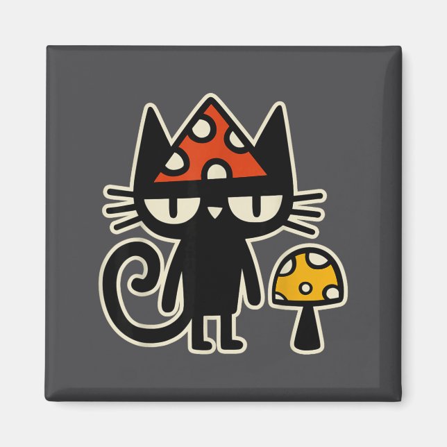 Funny Cat With Mushroom Hat Black Cat With Toadsto Magnet (Front)