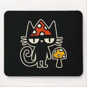 Funny Cat With Mushroom Hat Black Cat With Toadsto Mouse Mat