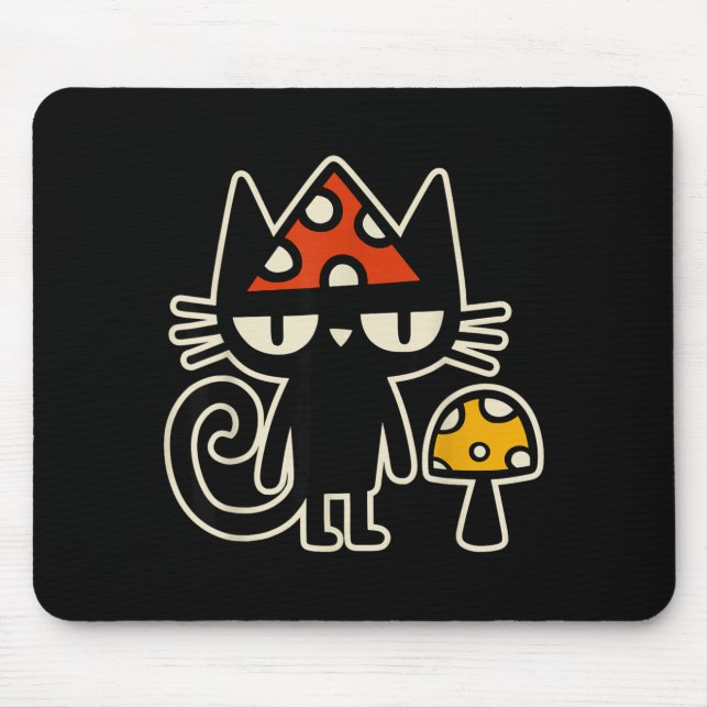 Funny Cat With Mushroom Hat Black Cat With Toadsto Mouse Mat (Front)