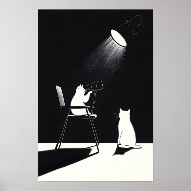 Funny cat with telescope poster (Front)
