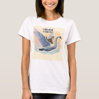 Funny cat womens tshirt I believe i can fly