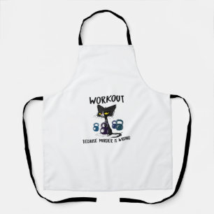 Funny Cat Workout Because Murder Is Wrong Men Wome Apron