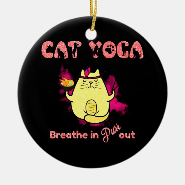 Funny Cat Yoga Ceramic Tree Decoration (Front)