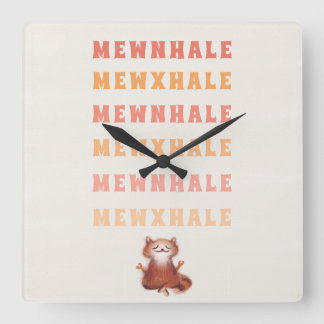 Funny Cat Yoga Meditation Breath Humour Anti Stres Square Wall Clock
