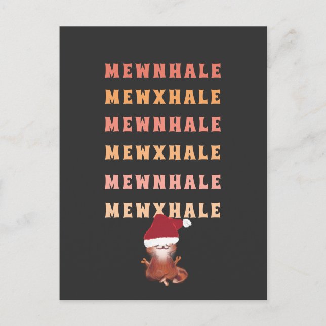 Funny Cat Yoga Meditation Inhale Exhale Christmas Holiday Postcard (Front)