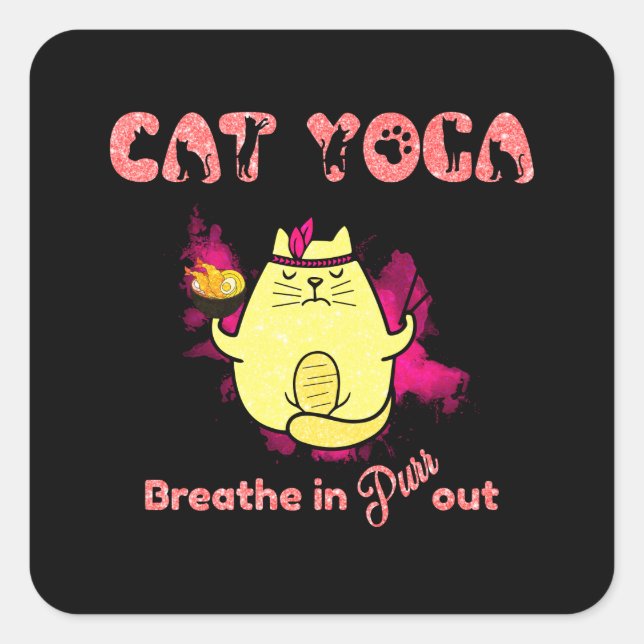 Funny Cat Yoga Square Sticker (Front)