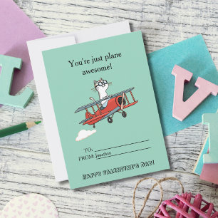 Funny cat Youre Plane Awesome Kids Valentine's Day Holiday Card