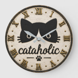 Funny Cataholic Cat Large Clock