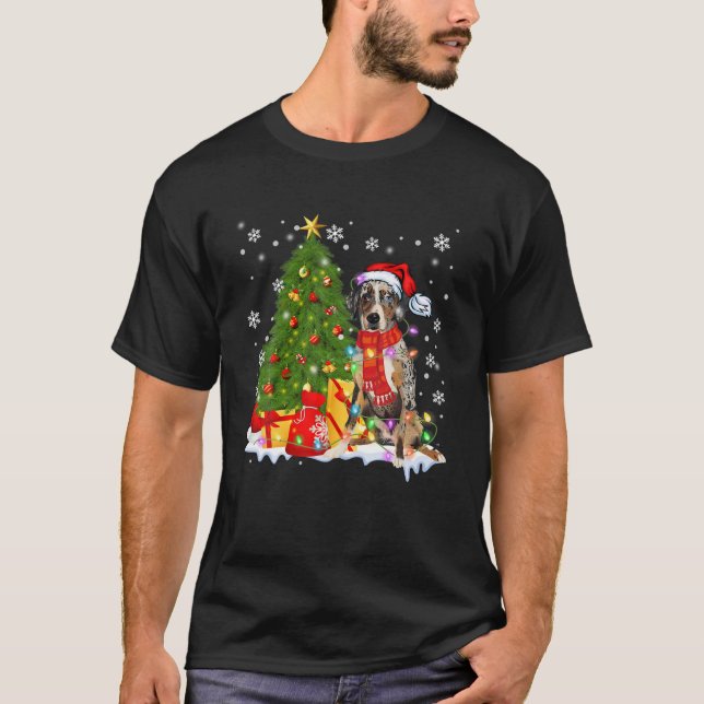 Funny Catahoula Leopard Dog Christmas Tree Dog Lov T-Shirt (Front)