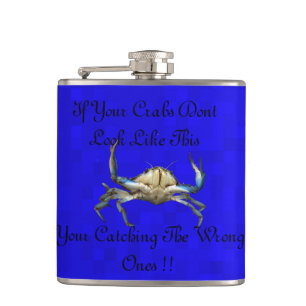 Funny Catching Crabs Logo, Hip Flask