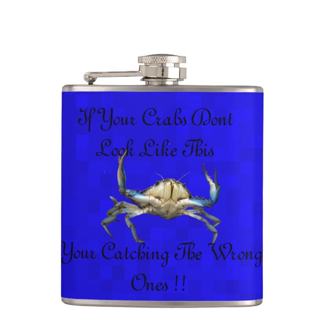 Funny Catching Crabs Logo, Hip Flask (Front)