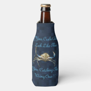 Funny Catching Crabs Logo On Blue, Bottle Cooler