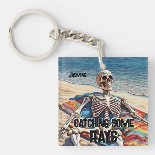 Funny Catching Some Rays Skeleton  T-Shirt Key Ring (Front)