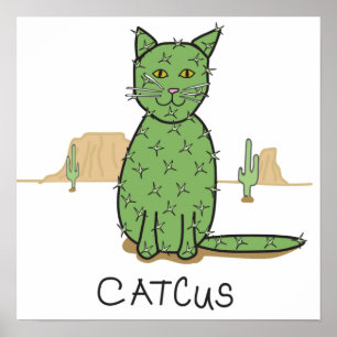 Funny "Catcus" Cactus Drawing Poster
