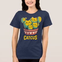 Funny Catcus Cat Cactus Pun Women's Navy T-Shirt