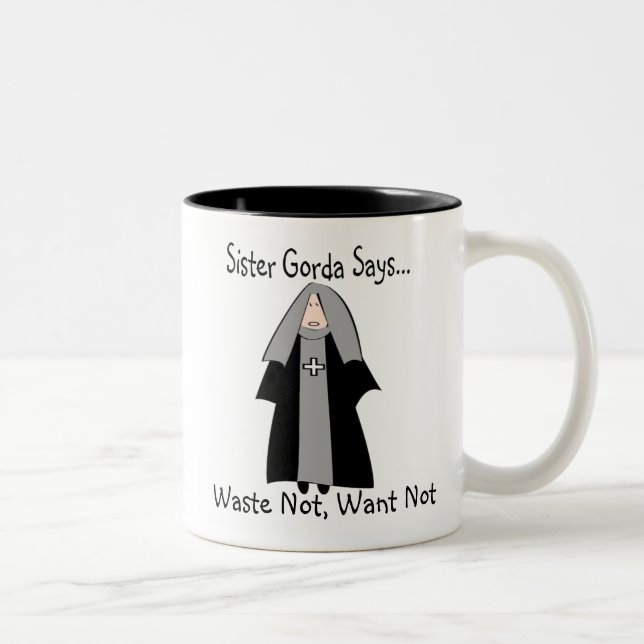 Funny Catholic Nun Gifts, "Sister Gorda" Two-Tone Coffee Mug (Right)