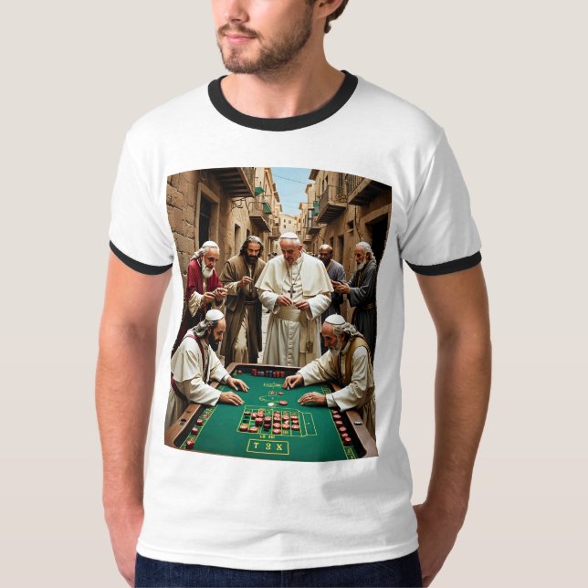 Funny Catholic Pope Gambling Street Game Tee (Front)