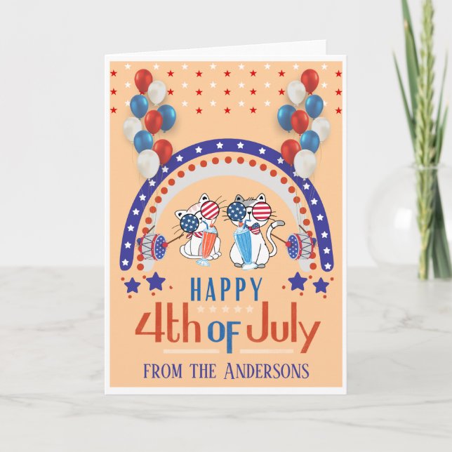 Funny Cats 4th of July Note Card (Front)