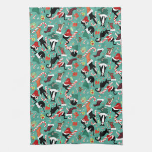Funny cats and Christmas stockings Tea Towel