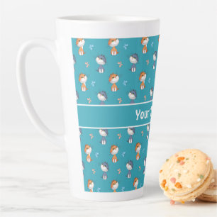 Funny Cats and Cute Butterflies Pattern Latte Mug