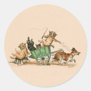 Funny Cats and Dog; Cute Vintage Art by Louis Wain Classic Round Sticker
