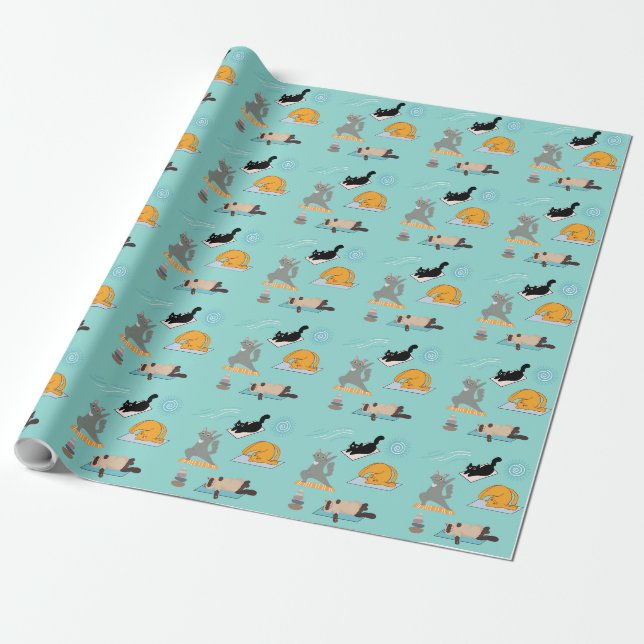 Funny Cats At Yoga Wrapping Paper (Unrolled)