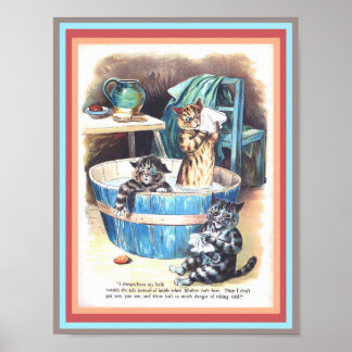 Funny Cats Bath by Louis Wain Vintage Art copy Poster