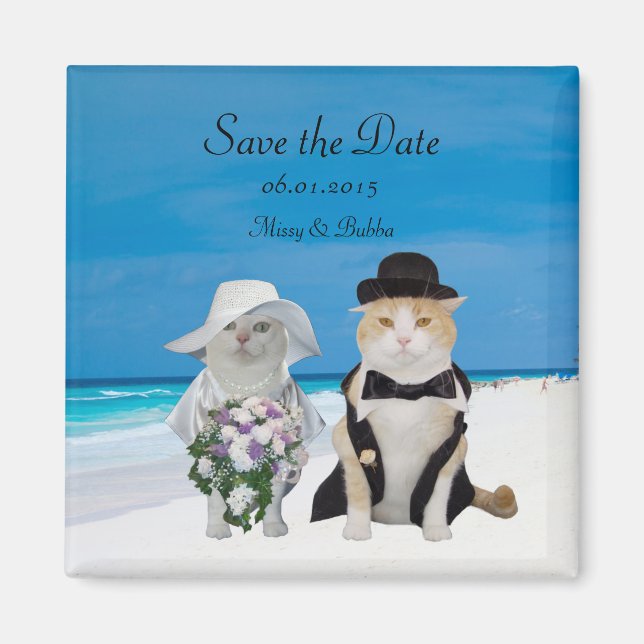 Funny Cats Beach Wedding Save the Date Magnet (Front)