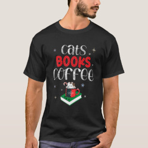 Funny Cats Books Coffee Christmas T-Shirt