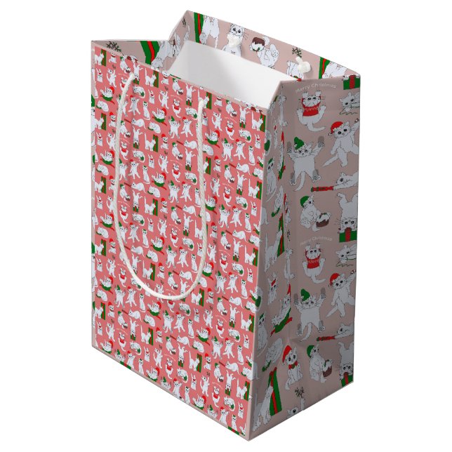 Funny Cats Christmas Medium Gift Bag (Back Angled)