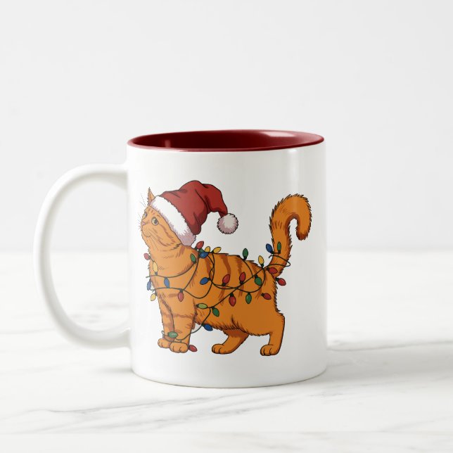 Funny Cats Christmas Orange Cat Mom Pet Lover Xmas Two-Tone Coffee Mug (Left)